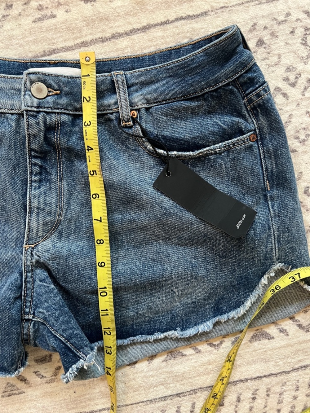 DL1961 Washed Blue Distressed Denim Shorts - Picture 7 of 9